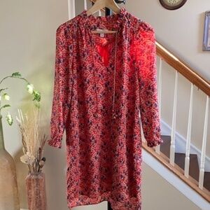 See U Soon Midi Floral Long Sleeve Dress Ruffle Collar Sleeves Size M